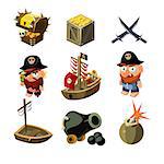 Pirate set. Vector illustration. Cartoon game elements