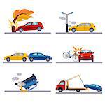 Car accidents set on white background vectot illustration