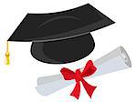 Mortarboard and diploma. Isolated on white vector illustration