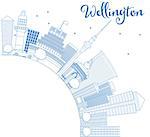 Outline Wellington skyline with blue buildings and copy space. Vector illustration. Business travel and tourism concept with place for text. Image for presentation, banner, placard and web site.