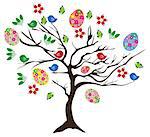 vector illustration of an Easter tree with eggs, birds and flowers