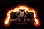 3D render of a race car with fiery explosion effect