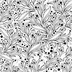 Black and white seamless pattern with doodle herbal elements, hand drown vector artwork