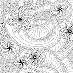 Black and white seamless pattern with doodle floral elements, hand drown vector artwork