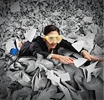 Businesswoman with mask swims between the sheets