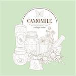 Vintage Vector Hand Drawn Design Card With Camomile Natural Cosmetics Set