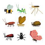 Collection of insects cartoon, vector illustration set