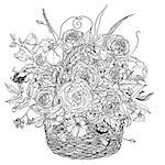 Hand drawing zentangle element  Flowers in a basket Black and white. Vector illustration. The best for your design, textiles, posters, coloring book in zenart style