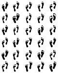 Black prints of human feet on a white background, vector