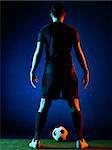 one caucasian Soccer player Man isolated on black backgound