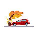 Car and Transportation Issue with a Tree. Flat Vector Illustration