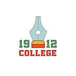 College Pen And Date Flat Outlined Vector Design Logo With Text On White Background