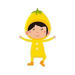 Cute Kid In Lemon Costume. Vector Illustration