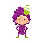 Cute Kid In Grapes Costume. Vector Illustration