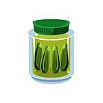 Pickled Cucumbers  In Transparent Jar Isolated Flat Vector Icon On White Backgroung In Simplified Manner