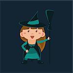 Girl In Wizard Of Oz Witch Haloween Disguise Funny Flat Vector Illustration On Dark Background