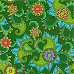 Seamless vector colourful pattern with beautiful flowers on the dark green background