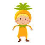Cute Kid In Pineapple  Costume. Vector Illustration