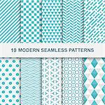 10 Modern seamless geometric patterns. Decorative green textures.