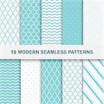 10 Modern seamless geometric patterns. Decorative green textures.