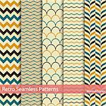 Set of 5 retro seamless patterns. Waves, Zigzag color texture.