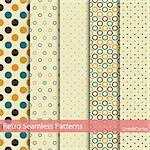 Set of 5 retro seamless patterns with circles and dots.