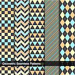 Set of vector geometric color seamless patterns.