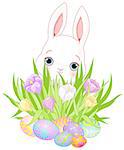 Pretty Easter bunny, flowers and eggs