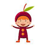 Cute Kid In Cherry Costume. Vector Illustration