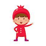 Cute Kid In Pomegranate Costume. Vector Illustration