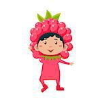 Cute Kid In Raspberry Costume. Vector Illustration