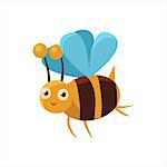 Bee Mid-air Childish Character Isolated Flat Colorful Vector Icon On White Background