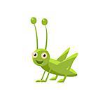 Happy Grasshopper Childish Character Isolated Flat Colorful Vector Icon On White Background