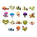 Video Game Lanscaping Flat Vector Design Icons Set Of Isolated Items on White Background