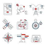 Different navigation icons set with rounded corners. Design elements linen