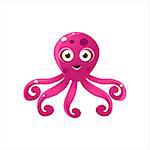 Fuchsia Octopus Character Isolated Flat Childish Colorful Vector Icon On White Background