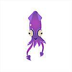 Puple Squid Character Isolated Flat Childish Colorful Vector Icon On White Background