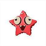 Pink Seastar From Above Character Isolated Flat Childish Colorful Vector Icon On White Background