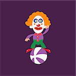 Clown Balancing On Ball Simplified Isolated Flat Vector Drawing In Cartoon Manner