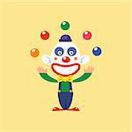 Joyful Clown Juggling Simplified Isolated Flat Vector Drawing In Cartoon Manner
