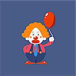 Sad Clown Holding Balloon Simplified Isolated Flat Vector Drawing In Cartoon Manner