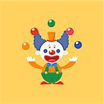 Happy Clown Juggling Simplified Isolated Flat Vector Drawing In Cartoon Manner