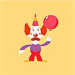 Unhappu Clown Holding Balloon Simplified Isolated Flat Vector Drawing In Cartoon Manner