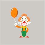 Happy Clown Holding Balloon Simplified Isolated Flat Vector Drawing In Cartoon Manner