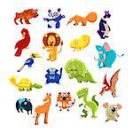 Southern Animals Set  Of Flat Vector Icons In Cartoon Style Isolated On White Background