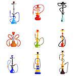 Hookah Icons set Flat Vector Illustration. Different shape and color