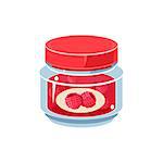 Raspberry Jam In Transparent Jar Isolated Flat Vector Icon On White Backgroung In Simplified Manner