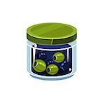 Mixed Olives In Transparent Jar Isolated Flat Vector Icon On White Backgroung In Simplified Manner