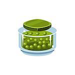 Peas In Transparent Jar Isolated Flat Vector Icon On White Backgroung In Simplified Manner