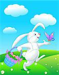 Pretty Easter bunny runs with butterfly